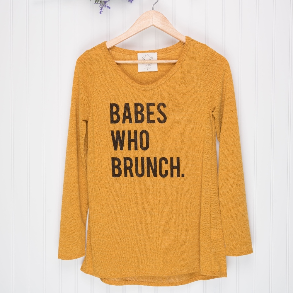 Graphic Mustard Printed Knit Top Babes Who Brunch - Picture 2 of 7